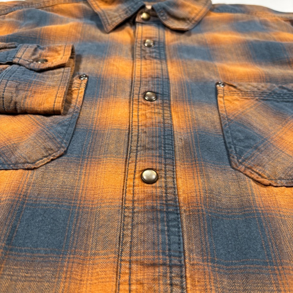 Red Head Ranch Flannel Shirt Mens Large Orange Blue Plaid Snap Button Workwear - Picture 3 of 11